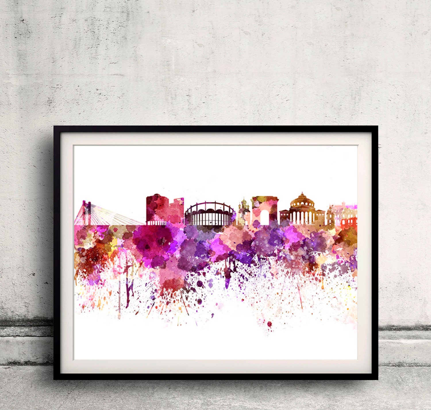 Skyline in Wasserfarbe auf weiß 8 monochromen Farben und | Etsy