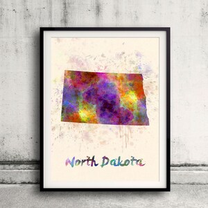 North Dakota US State in watercolor background 8x10 in. to 12x16 in. Poster Digital Wall art Illustration Print Art Decorative  - SKU 0421