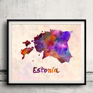 Estonia - Map in watercolor - Fine Art Print Glicee Poster Decor Home Gift Illustration Wall Art Countries Colorful - SKU 1690