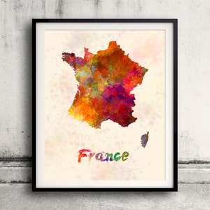 France - Map in watercolor - Fine Art Print Glicee Poster Decor Home Gift Illustration Wall Art Countries Colorful - SKU 1692