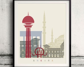 Ankara skyline poster - Fine Art Print Landmarks skyline Poster Gift Illustration Artistic Colorful Landmarks - SKU 1949