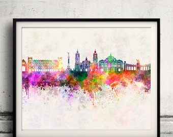 Mexico City skyline in watercolor background - Poster Digital Wall art Illustration Print Art Decorative - SKU 1413