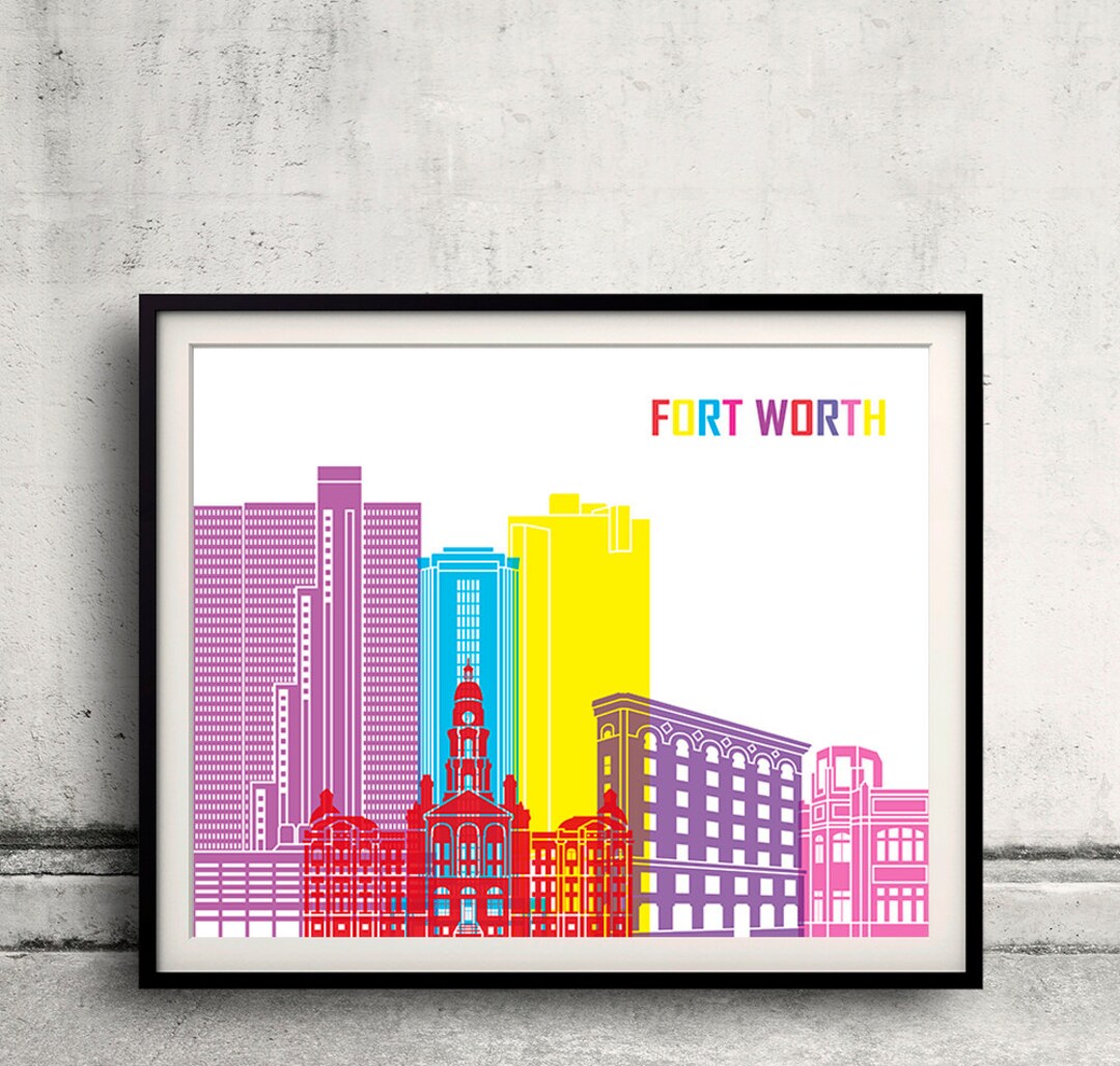 Fort Worth Pop Art Skyline - Fine Art Print Glicee Poster Gift ...