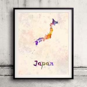 Japan - Map in watercolor - Fine Art Print Glicee Poster Decor Home Gift Illustration Wall Art Countries Colorful - SKU 1818