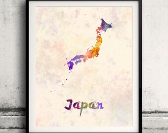 Japan - Map in watercolor - Fine Art Print Glicee Poster Decor Home Gift Illustration Wall Art Countries Colorful - SKU 1818