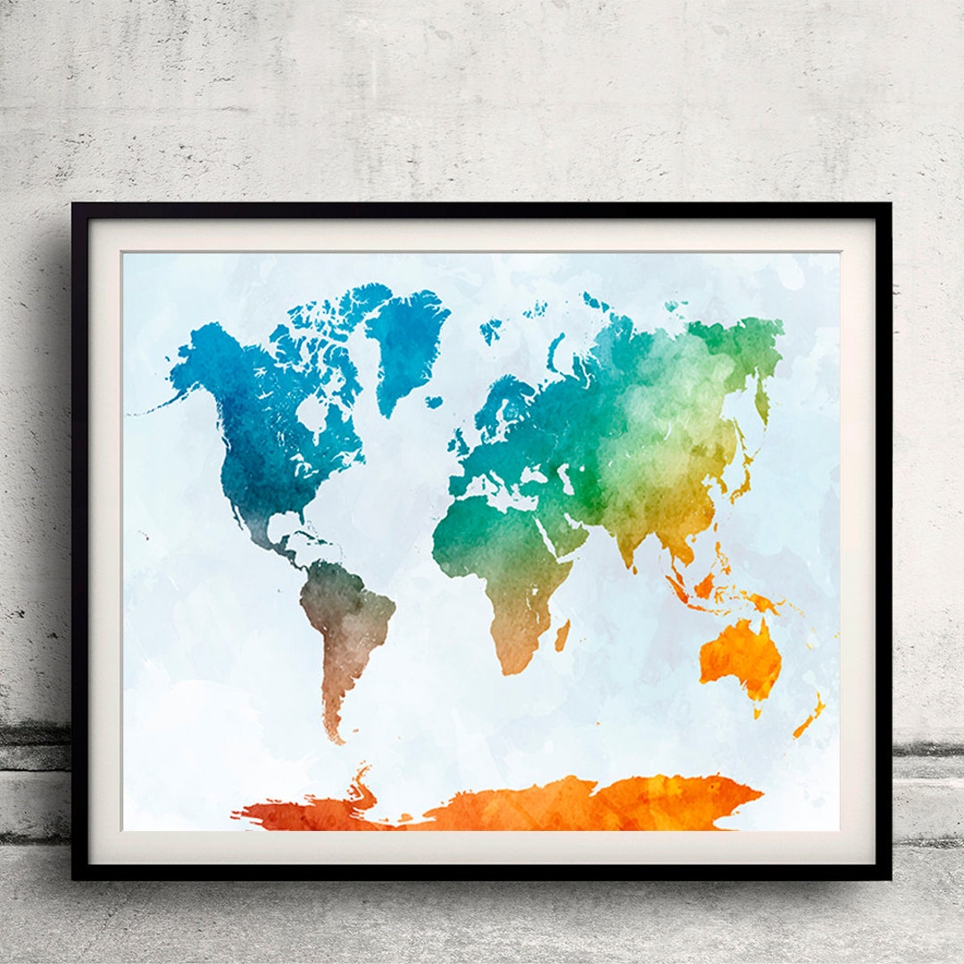 World Map in Watercolor 17 - Fine Art Print Glicee Poster Decor Home ...