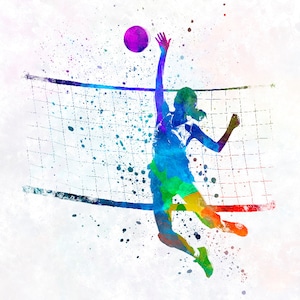 Woman Volleyball Player in Watercolor Poster Watercolor Wall - Etsy
