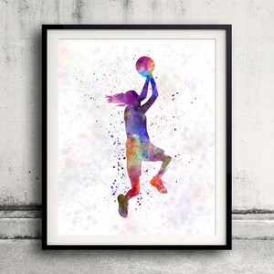 Young woman basketball player 05 8x10 in. to 12x16 in. Poster Digital Wall art Illustration Print Art Decorative SKU 1588 image 1