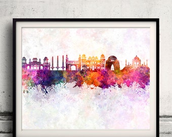 Karachi skyline in watercolor background - Poster Digital Wall art Illustration Print Art Decorative - SKU 1410