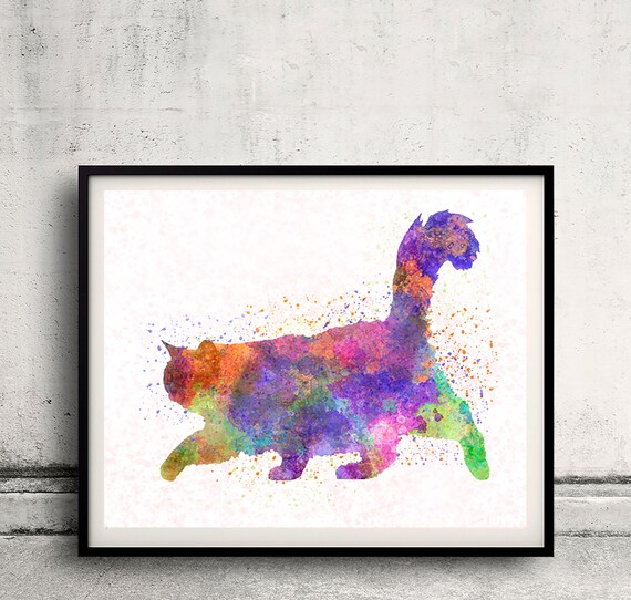 Gato de Birmania en fondo de acuarela 8x10 in. a 12x16 in. Cartel digital pared arte ilustración impresión arte decorativo - SKU 2946