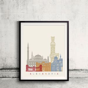 Alexandria skyline poster - Fine Art Print Landmarks skyline Poster Gift Illustration Artistic Colorful Landmarks - SKU 2357