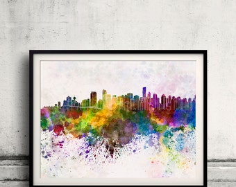 Horizonte de Vancouver en fondo de acuarela 8x10 in a 12x16 Póster Arte de pared digital Ilustración Arte de impresión decorativo - SKU 0147