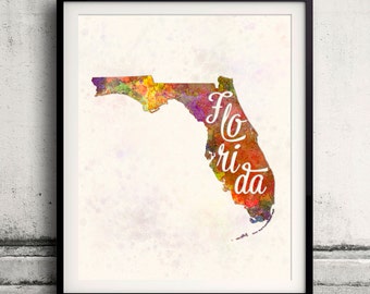 Florida - Map in watercolor - Fine Art Print Glicee Poster Decor Home Gift Illustration Wall Art USA Colorful - SKU 1775