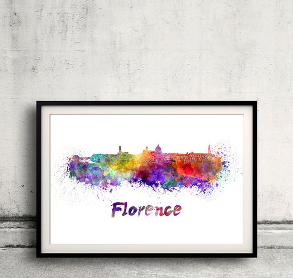 Florencia horizonte en acuarela sobre fondo blanco con el nombre de la ciudad 8x10 in. a 12x16 in. Cartel pared arte ilustración impresión - SKU 0285