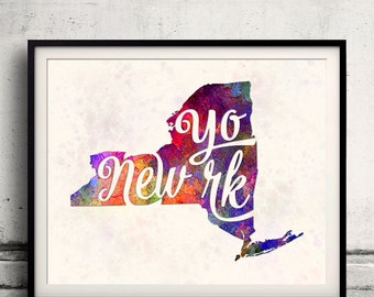 New York - Map in watercolor - Fine Art Print Glicee Poster Decor Home Gift Illustration Wall Art USA Colorful - SKU 1753