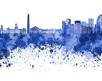 Skyline von Buenos Aires in Aquarell auf weiß, 8 monochromen Farben und vollfarbigen 8x10 in. bis 12x16 in. Poster Wandbild Kunstdruck - SKU 0803