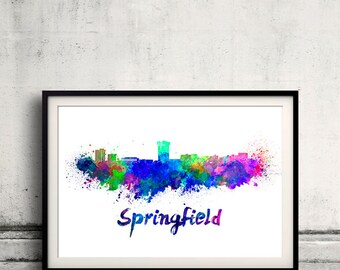 Springfield MO skyline in watercolor over white background with name of city - Poster Wall art Illustration Print - SKU 1523