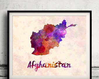 Afghanistan - Mappa in acquerello - Fine Art Print Glicee Poster Decor Home Gift Illustration Wall Art Paesi Colorati - SKU 1810