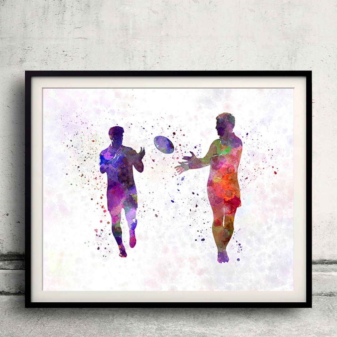 Rugby Men Players 09 - Poster Watercolor Wall Art Gift Splatter Sport ...