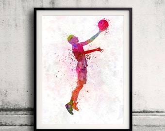 Young man basketball player 8x10 in. to 12x16 in. Poster Digital Wall art Illustration Print Art Decorative  - SKU 0479