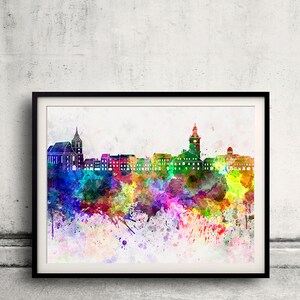 Brasov skyline in watercolor background 8x10 in to 12x16 Poster Digital Wall art Illustration Print Art Decorative  - SKU 0112
