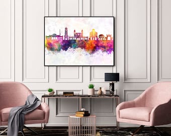 Faisalabad skyline in aquarel achtergrond - Poster Digitale Kunst aan de muur Illustratie Print Art Decoratieve - SKU 1410