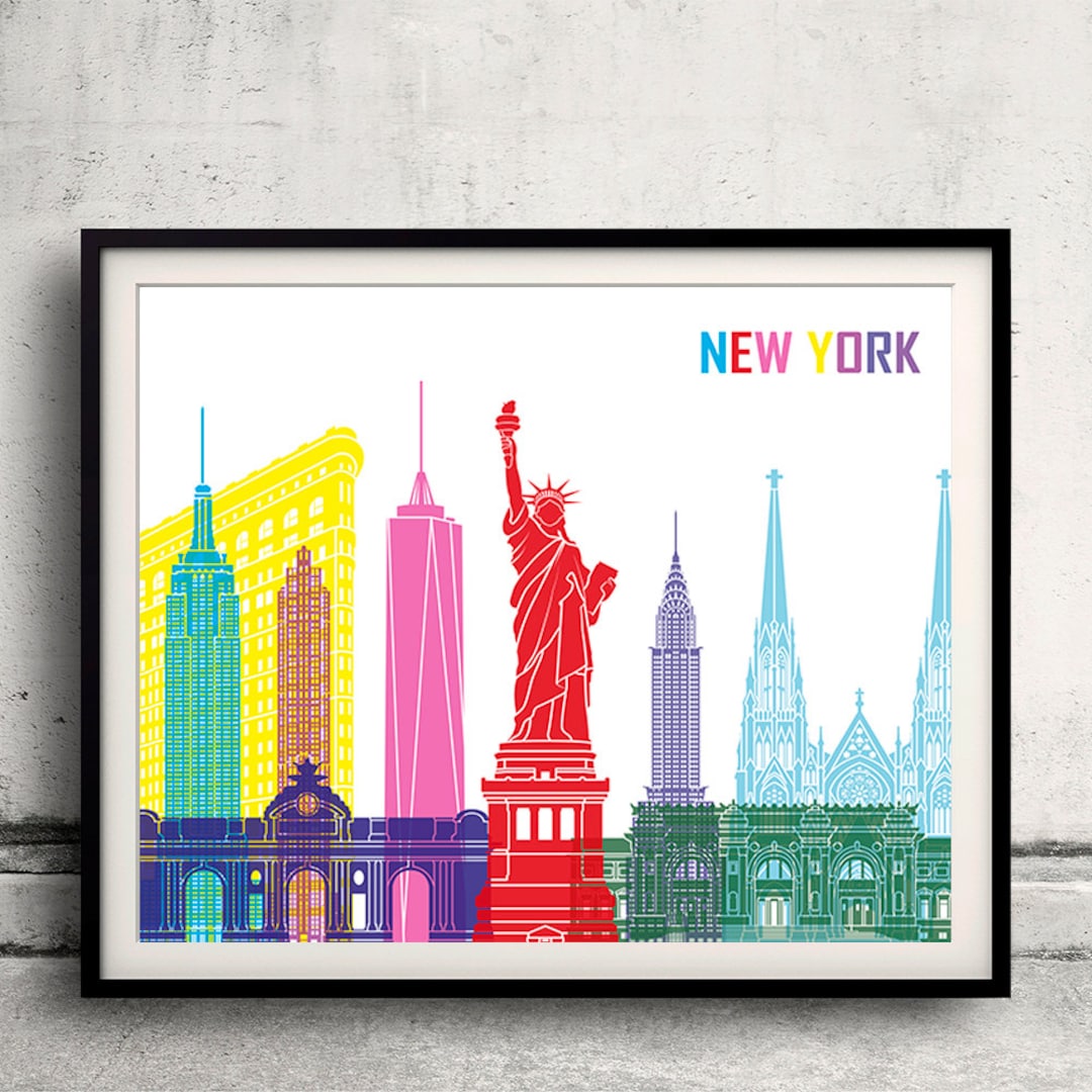 New York Pop Art Skyline - Fine Art Print Glicee Poster Gift ...