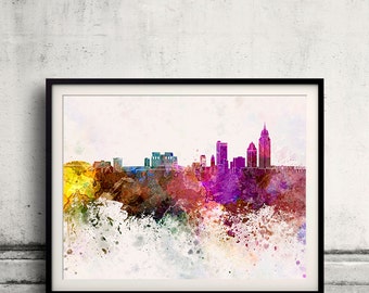 Skyline móvil en fondo de acuarela de 8x10 pulgadas a 12x16 pulgadas. Póster Digital Wall art Ilustración Print Art Decorative - SKU 0976