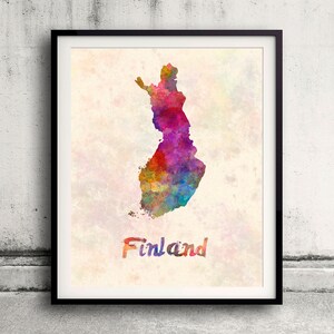 Finland - Map in watercolor - Fine Art Print Glicee Poster Decor Home Gift Illustration Wall Art Countries Colorful - SKU 1691