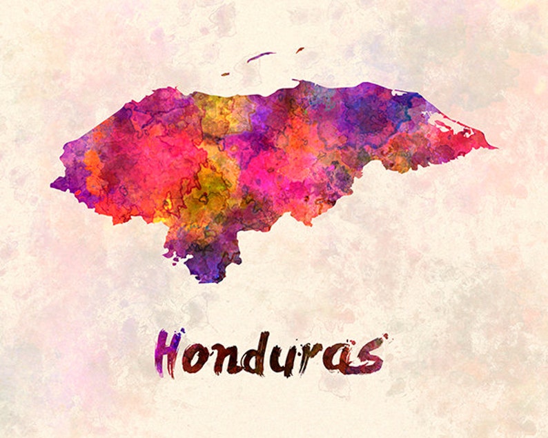 Honduras Map in watercolor Fine Art Print Glicee Poster Decor Home Gift Illustration Wall Art Countries Colorful SKU 1793 image 3