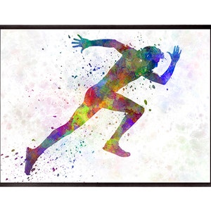 Man running sprinting jogging in silhouette 8x10 in. to 12x16 in. Poster Digital art Illustration Print Art - SKU 0625