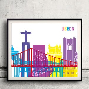 Lisbon pop art skyline 8x10 in. to 12x16 in. Fine Art Print Glicee Poster Gift Illustration Pop Art Colorful Landmarks - SKU 0697