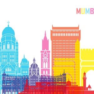 Mumbai skyline pop Fine Art Print Glicee Poster Gift Illustration Pop Art Colorful Landmarks SKU 24511 image 3
