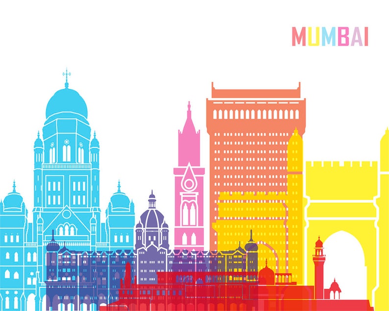 Mumbai skyline pop Fine Art Print Glicee Poster Gift Illustration Pop Art Colorful Landmarks SKU 24511 image 3