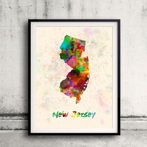 New Jersey US State in watercolor background 8x10 in. to 12x16 in. Poster Digital Wall art Illustration Print Art Decorative  - SKU 0417