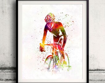 Woman triathlon cycling 04 - poster watercolor wall art splatter sport illustration print Glicée artistic - SKU 2157