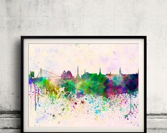 Riga skyline in watercolor background 8x10 in to 12x16 Poster Digital Wall art Illustration Print Art Decorative  - SKU 0062
