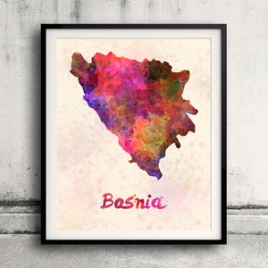 Bosnia - Map in watercolor - Fine Art Print Glicee Poster Decor Home Gift Illustration Wall Art Countries Colorful - SKU 1684