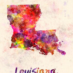 Louisiana US State in watercolor background 8x10 in. to 12x16 in. Poster Digital Wall art Illustration Print Art Decorative SKU 0405 image 3