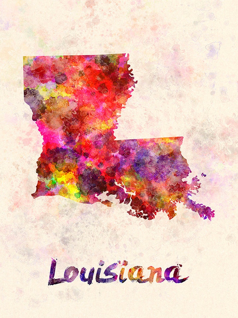 Louisiana US State in watercolor background 8x10 in. to 12x16 in. Poster Digital Wall art Illustration Print Art Decorative SKU 0405 image 3