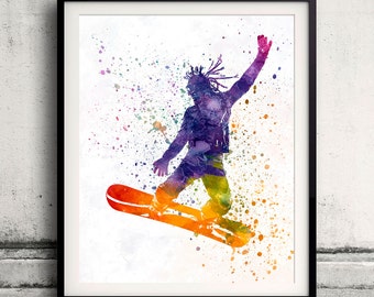 Young snowboarder man 01 in watercolor - poster watercolor wall art splatter sport illustration print Glicée artistic - SKU 2151