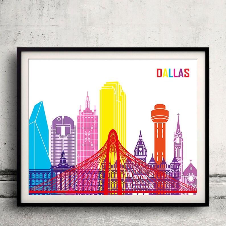 Dallas Pop Art Skyline Fine Art Print Glicee Poster Gift Etsy