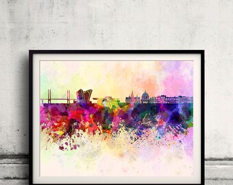 Copenhagen skyline in watercolor background 8x10 in. to 12x16 in. Poster Digital Wall art Illustration Print Art Decorative  - SKU 0031