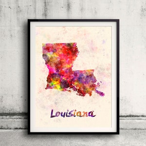 Louisiana US State in watercolor background 8x10 in. to 12x16 in. Poster Digital Wall art Illustration Print Art Decorative SKU 0405 image 1