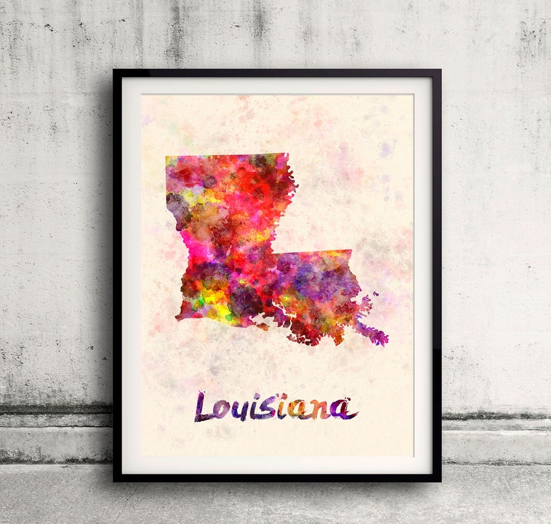 Louisiana US State in watercolor background 8x10 in. to 12x16 in. Poster Digital Wall art Illustration Print Art Decorative SKU 0405 image 1