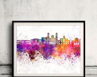 Horizonte de Limassol en fondo de acuarela 8x10 in. a 12x16 in. Póster Digital Wall art Ilustración Print Art Decorative - SKU 0735