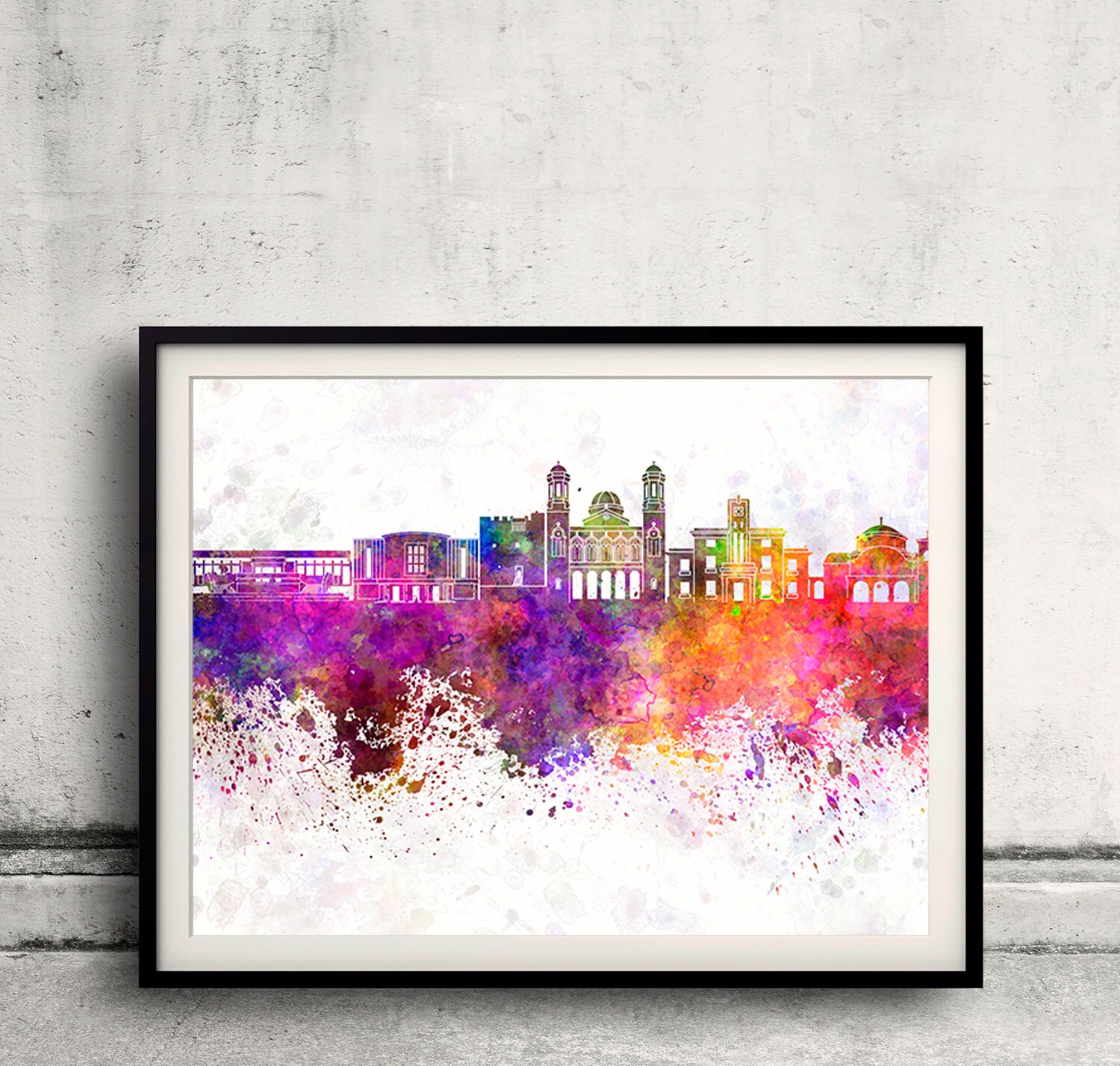 Limassol Skyline in Aquarell Hintergrund 8x10 in. bis 12x16 in. Poster Digitale Wandkunst Illustration Druck Kunst Dekorativ - SKU 0735