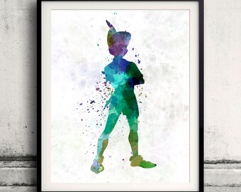 Peter Pan 8x10 in. to 12x16 in. Fine Art Print Glicee Disney Poster Watercolor Nursery Gift Room Children's Art Illustration - SKU 1072