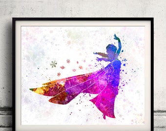 Elsa The Snow Queen-Frozen - 8x10 in. to 12x16 in. Fine Art Print Glicee Disney Poster Watercolor Children's Art Illustration-SKU 1051