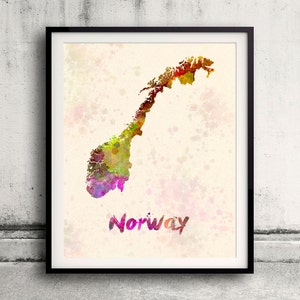 Norway - Map in watercolor - Fine Art Print Glicee Poster Decor Home Gift Illustration Wall Art Countries Colorful - SKU 1702